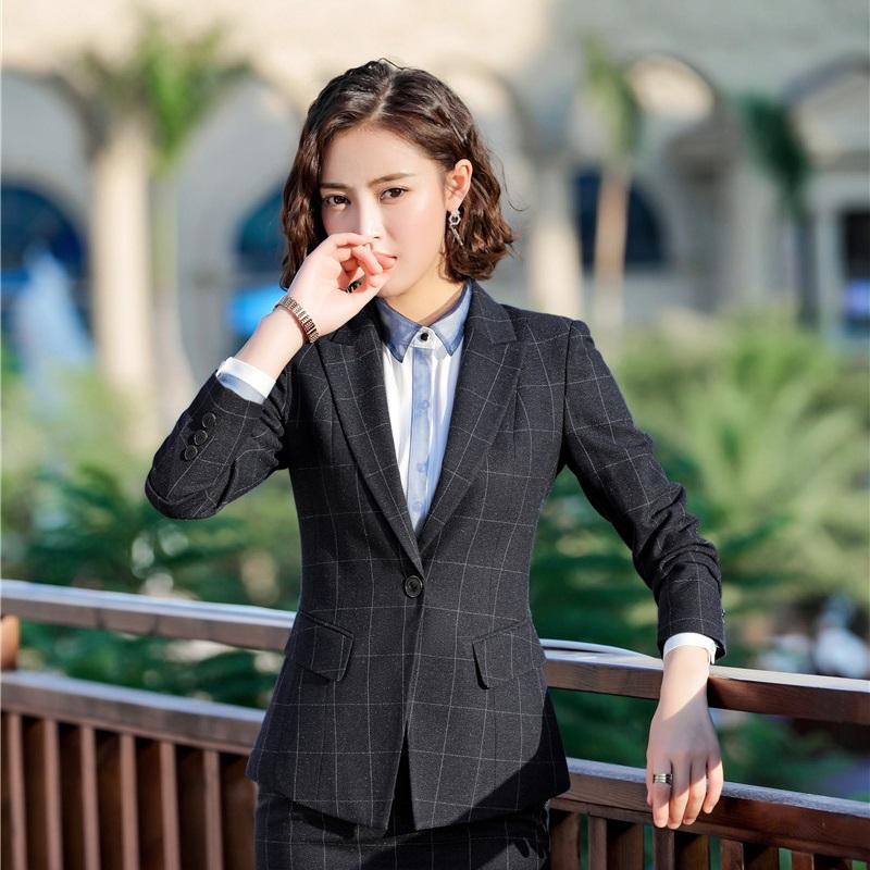

Professional Formal Business Women Blazer Coat & Jackets Long Sleeve Fashion Plaid Female Outwear Tops Clothes Ladies Blaser, Black plaid