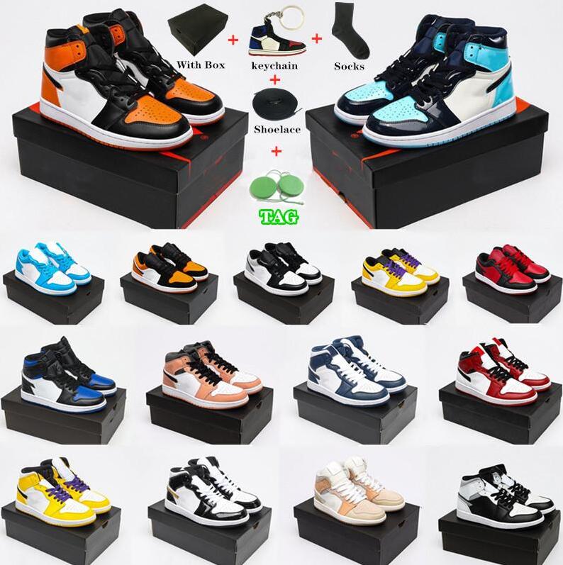 

Mens 1 OG basketball shoes 1s University Blue silver royal toe black metallic gold mid smoke grey UNC Patent men women Sneakers trainers, 1s (1)