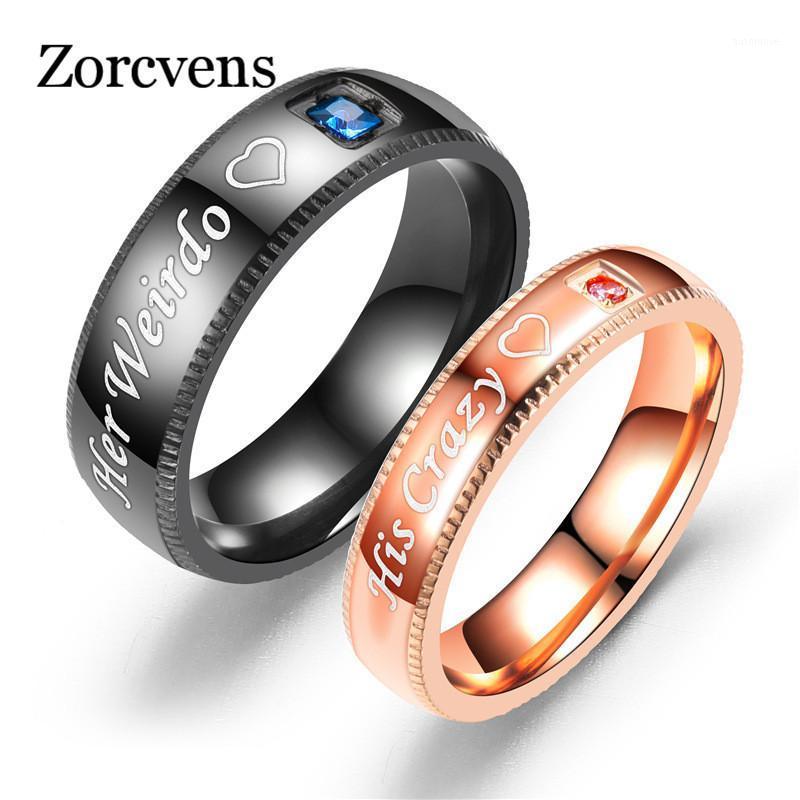 

ZORCVENS Promise Couple Rings Trendy Her King & His Queen Crytal Stone Crown Charm Stainless Steel Wedding Ring for Women1