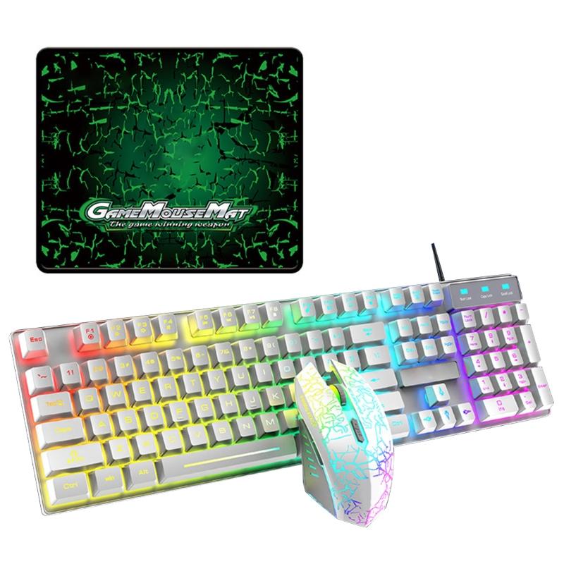 

T6RGB Luminous Wired Gaming Keyboard and Mouse Set with Large Mouse Pad USB Kit B36A
