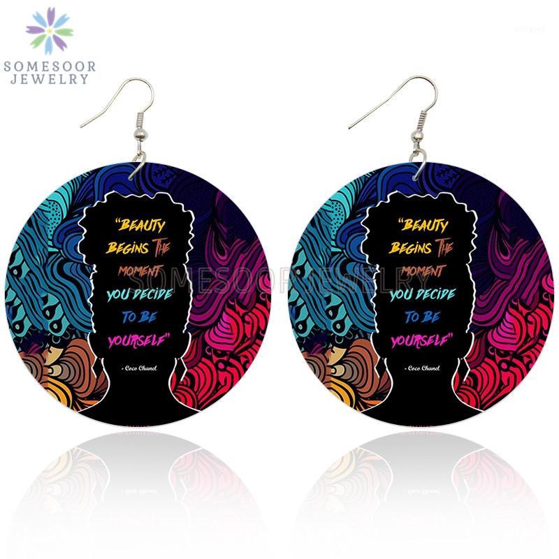 

Dangle & Chandelier SOMESOOR #Powerful Black Sayings Afro Natural Hair Wooden Drop Earrings Both Sides Print African Wood Jewelry For Women