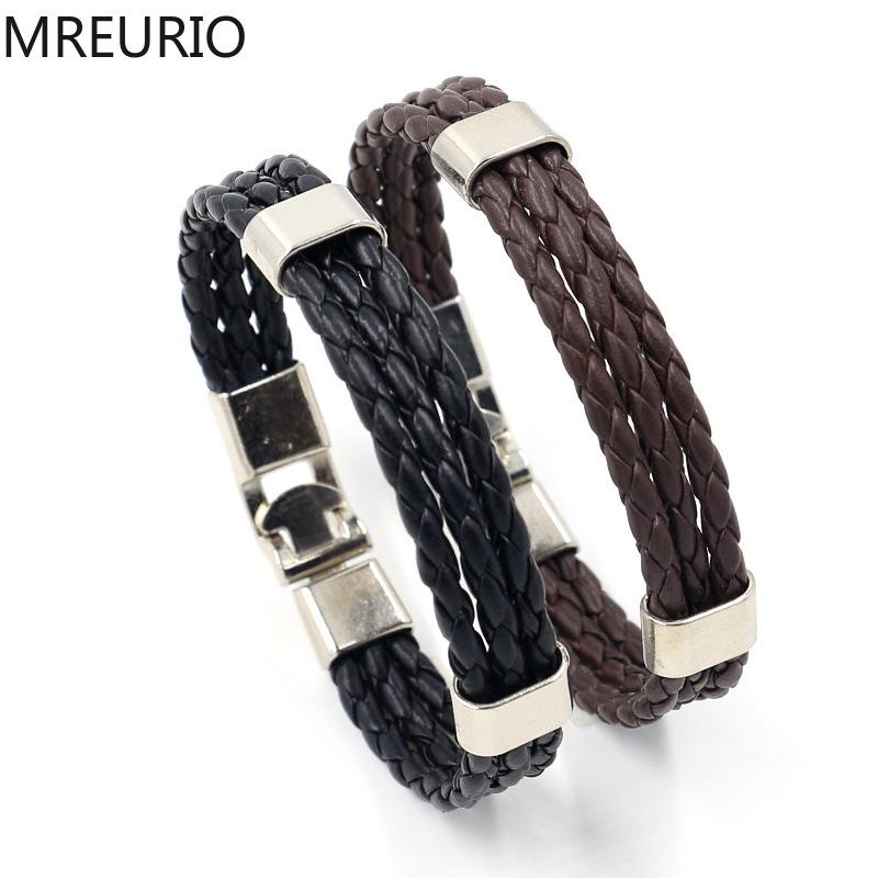 

MREURIO Couple Leather Alloy Braided Bracelets Vintage Simple Easy-hook Rope Chain Charm Bracelet for Women Lovers Hand Jewelry