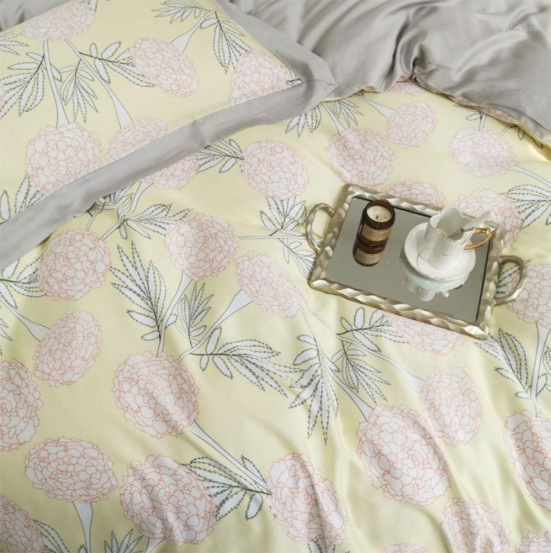 

European american yellow floral bedding set kid teen adult, queen king double home textile bed sheet pillow case duvet cover1, Picture color