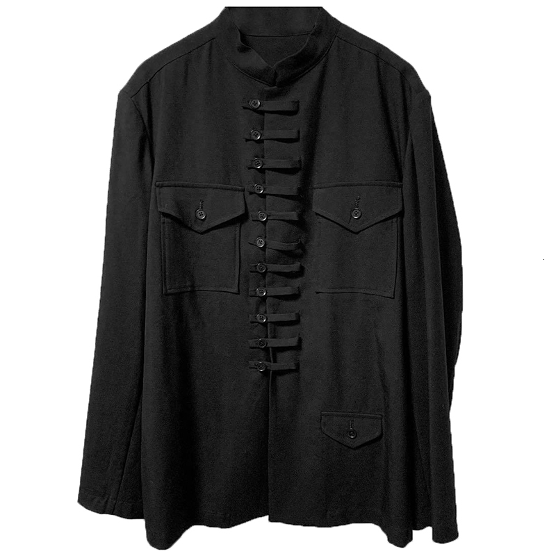 

2021 New S-7xl!! Black Male Shirt Collar Chinese Style Button ISC1