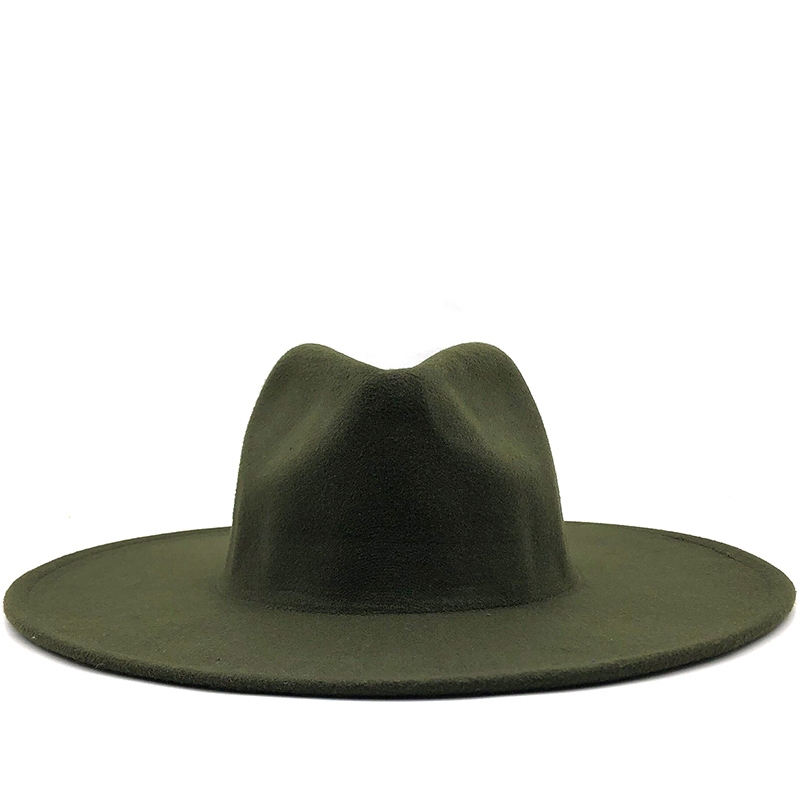 

Simple 9.5CM Wide Brim Big white Fedoras British Style winter wool solid Classic fedoras cap men women panama jazz hat 201028, Red