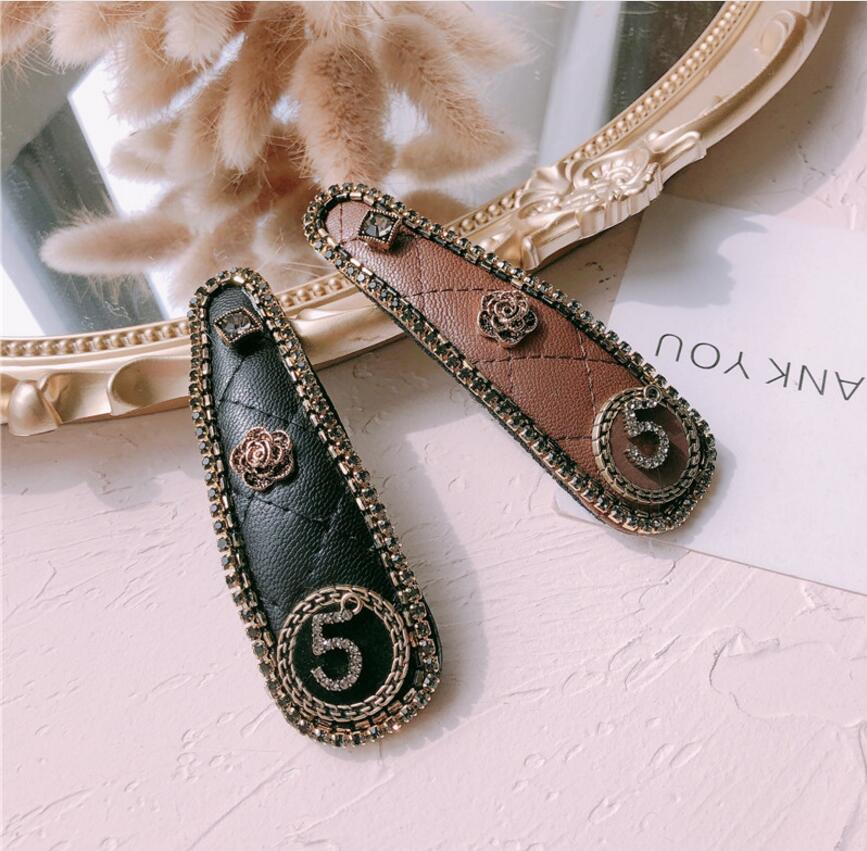 

2020 new arrivals European and American hair accessories side clip PU leather simple water drop BB clip student hair accessories, Golden;silver