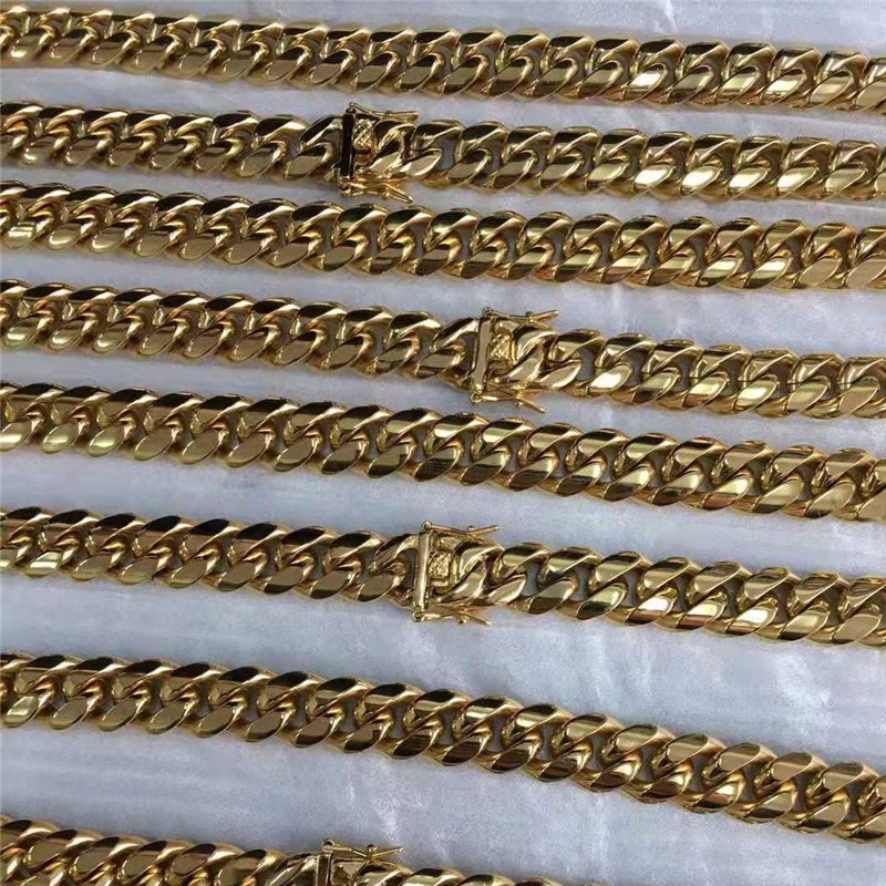 

Width 6/8/10/12mm 18/20/22/24/26inch Stainless Steel Yellow Gold Plated Cuban Chain Necklace for Men Women Punk Jewelry4215518