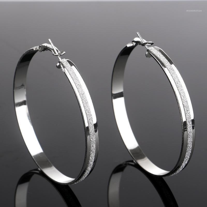 

Fashion big Circle pierced Earrings woman matte chic ear hoops hoop for women party brincos gift 60mm1