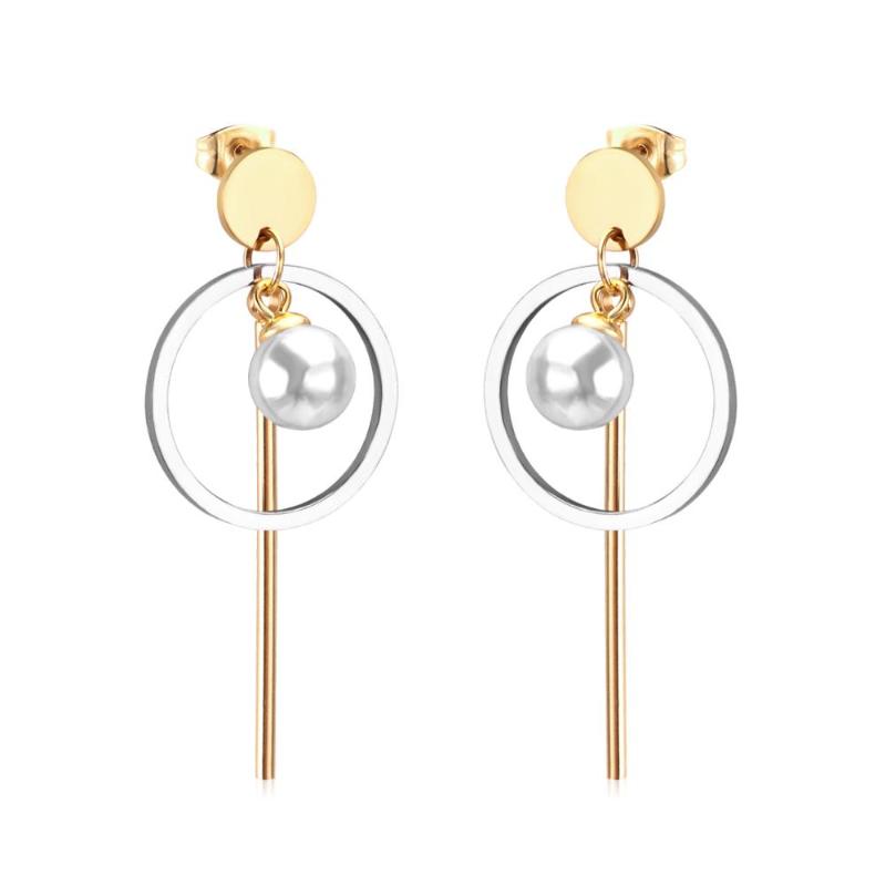 

Stainless Steel Drop Earrings Fashion Jewelry Circle Fake Pearl Dangle Earrings For Women earing pendientes brincos