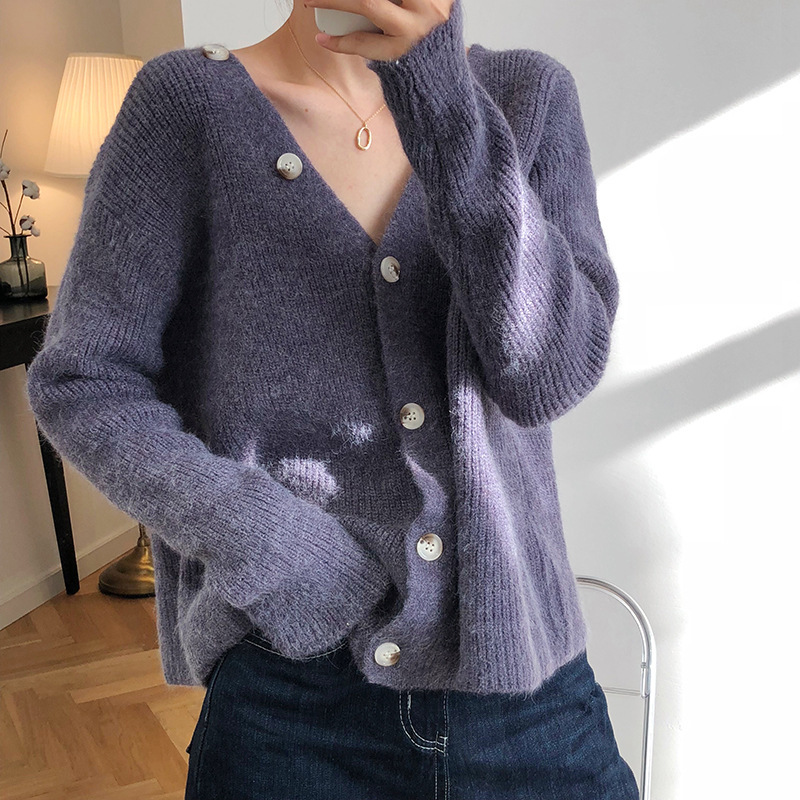 

2021 New Open Stitch Knitted V-neck Long Sleeve Spring Women Sexy Sweater Button Decorated Cardigans D6qa, Blue