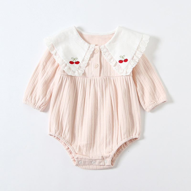 

2021 New Newborn Bodysuits Autumn Berry Embroidery Peter Pan Collar Lace Baby Girls Clothing Jumpsuit 0-2y 10fg, Orange