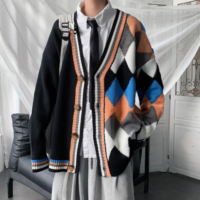 

2020 Men's Casual V-neck Cardigan Fashion Coats Long Sleeves Cashmere Sweater Homme Keep Warm Clothes Wool Knitting Size -2XL, Black