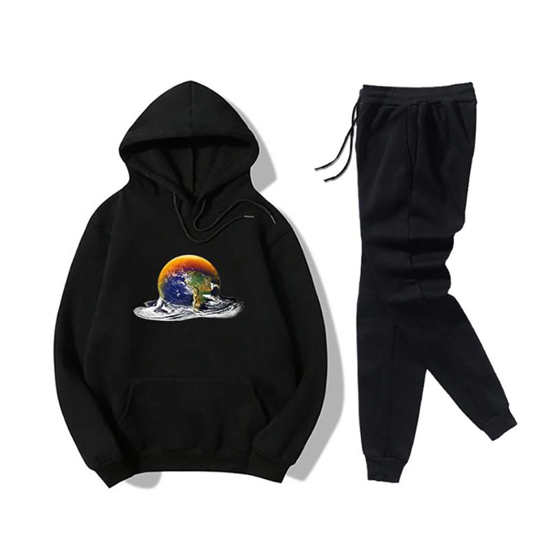 

Spring Autumn Tracksuits for Women Earth Printed Hoodies and Sweatpant Set Casual Two Piece Sweatsuit Fitness Activewear Outfits, Black