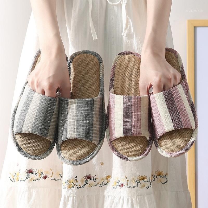 

Women Home Slippers Indoor Floor Flat House Linen Flax Shoes Summer Autumn Lightweight Couple Family Flip Flops Ladies Slides1, Pink