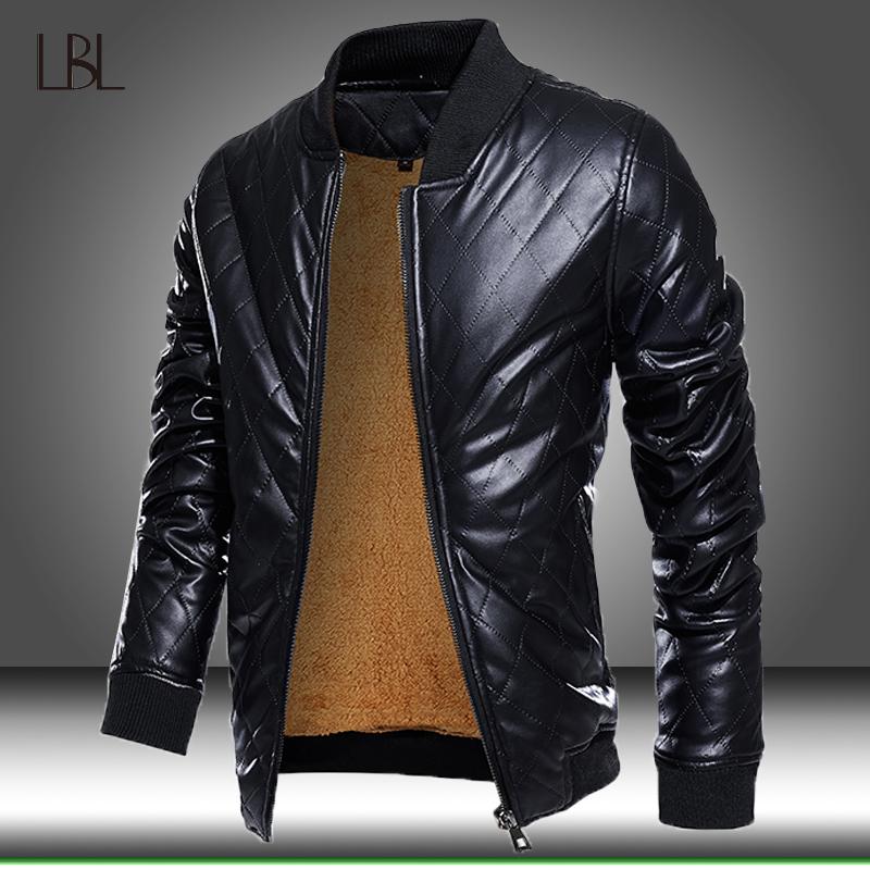 

Men Winter Motorcycle Causal Vintage Leather Jacket Coat Mens Fleece Warm Outfit Fashion Biker PU Leather Jackets Male Outwear, Black