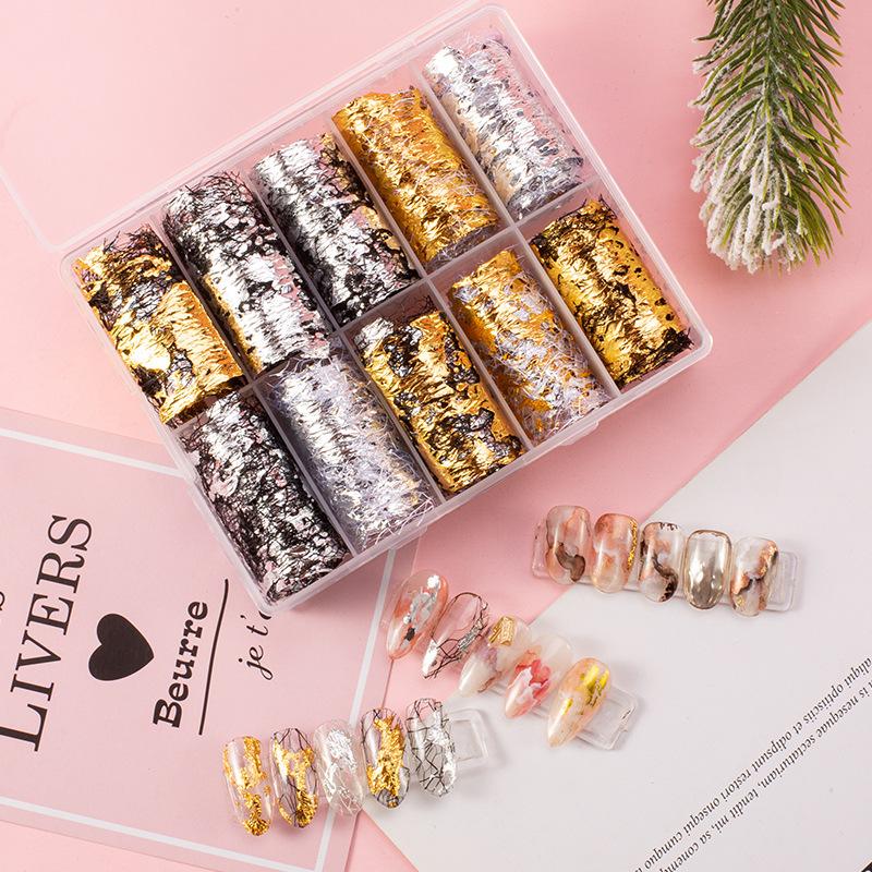 

Nail Sticker Gold Leaf Flakes Gold Foil Fragments Painting Gilding Nail Decals Arts Crystal Drop Glue Crafts Decorations