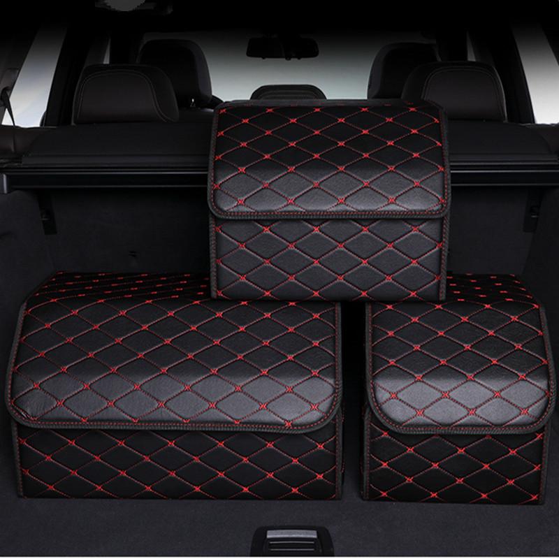 

Car Organizer Auto Trunk Storage Box With Cover Portable Folding Multifunction Tidying Box Interior Supplies Leather PU SUV
