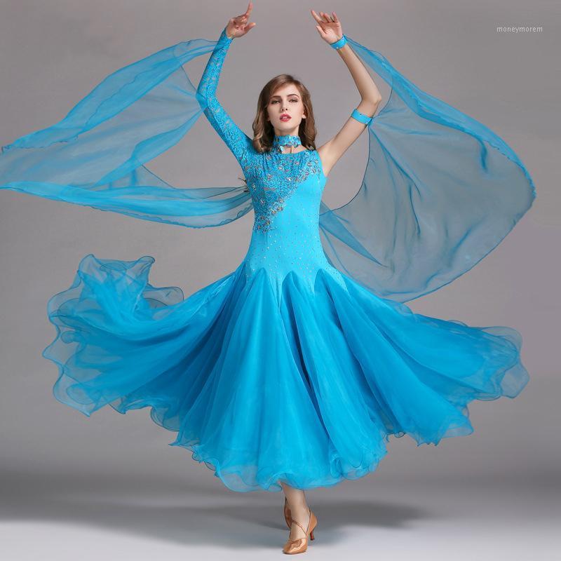 

Adult Women Ballroom Dress Lady Flamenco Latin Tango Dancing Big Swing Skirt Yarn Mesh Diamond Party Costumes Dancewear For Girl1, Green