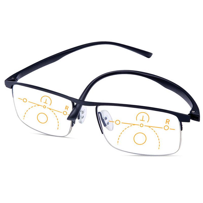 

Progressive Multifocal Reading Glasses Men Women Magnifying Presbyopic Glasses See Far and Near Anti-Blue Ray Tr90 Half Frame