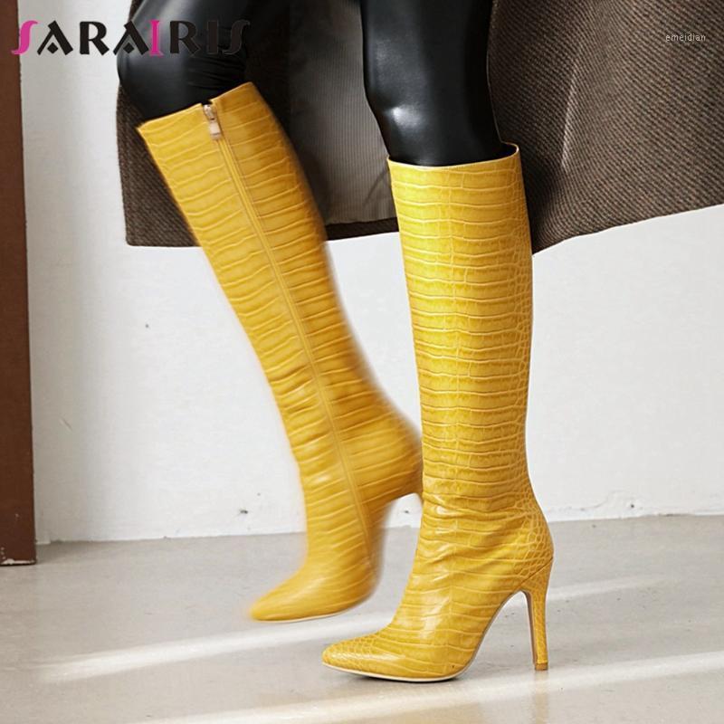 

SARAIRIS Plus Size 33-48 Female 2020 Sexy Party Boots Knee High Boots Women Pointed Toe Thin High Heels Zip Shoes Woman1, Black