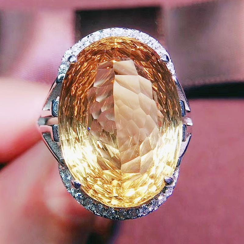 

Cluster Rings Per Jewelry Natural Real Citrine Oval Style Big Ring 13*18mm 13ct Gemstone 925 Sterling Silver Q2042612, Golden;silver