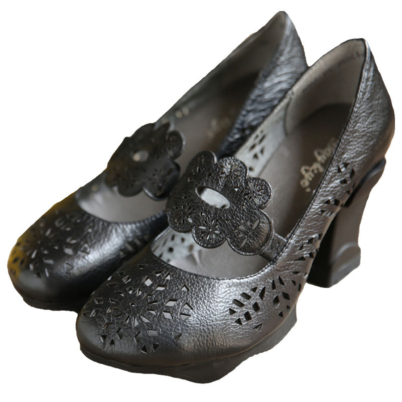 

YourSeason Autumn Summer 2020 New High Heels Women Shoes Genuine Leather Retro Shallow Handmade Ladies Casual Work Sandals, Black