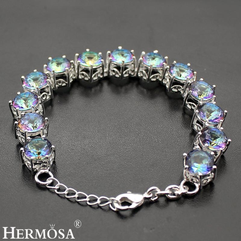 

Hermosa Jewelry Classic Circular Mystic Silver Color Bracelets 8 inch Adjustable size