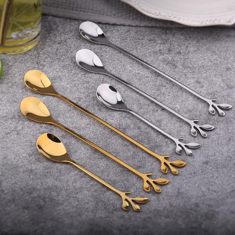 

Nordic minimalist creative stainless steel spoon gold-plated coffee spoon stirring long handle leaf wedding gift