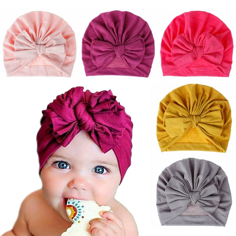 

1PC New Baby Bowknot Turban Hat Infant Soft Cotton Beanies Caps Kids Colorful Head Wraps Cute India Caps, Black