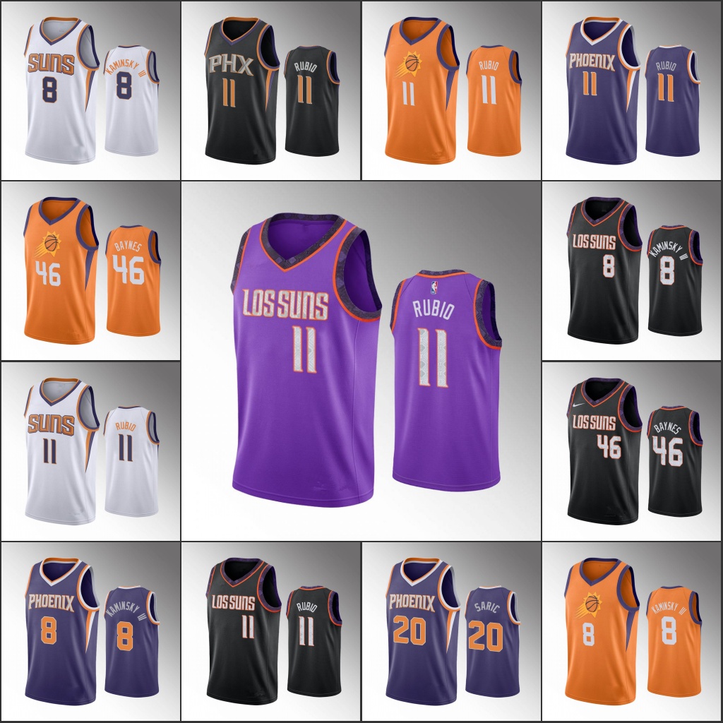 

Men PhoenixSunsBasketball Ricky Rubio Aron Baynes Frank Kaminsky III Dario Saric 2021 Jersey