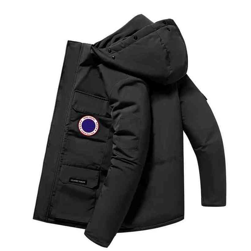 

Canadian Down Map Table Jacket Raccoon Dog Real Hair Collar Men And Women Lovers Tide Goose Down Jacket Thickened Parker Gooses Work Coat, Black