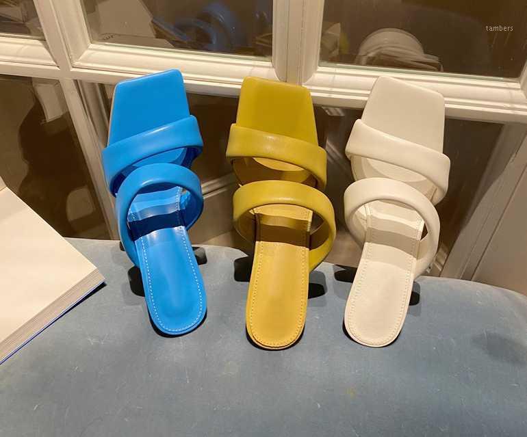 

2021 New Fashion Design Rome Summer Slippers Sandals Ladies Low Heel 7CM Party Dance Women slides Shoes1, Yellow