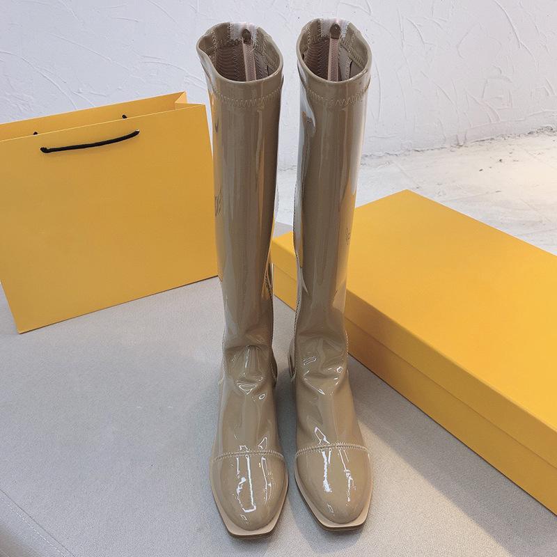 

The New During the Spring and Autumn Winter 2021 Paint Cylinder in Thick With Low with Zipper Boots Female Knight, Black