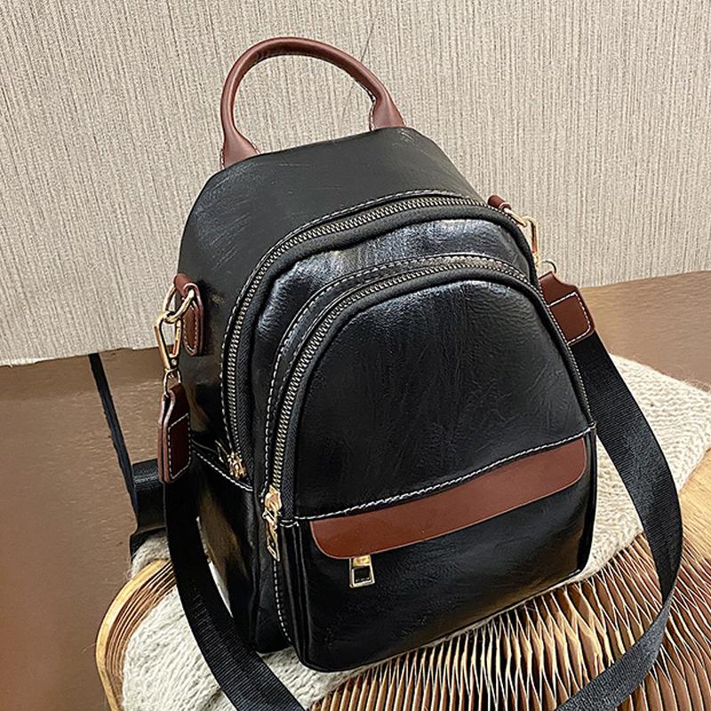 

Soft Leather PU Leather Backpack High Quality Retro Backpack Large Capacity Female Student School Bag Female Travel, Black