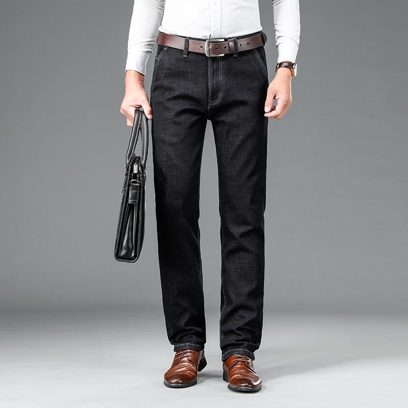 

NIGRITY winter Thermal Warm Men Fleece Casual Straight Jeans Stretch thick Denim Flannel soft Pants Trousers Classic plus Size, 8965r-black