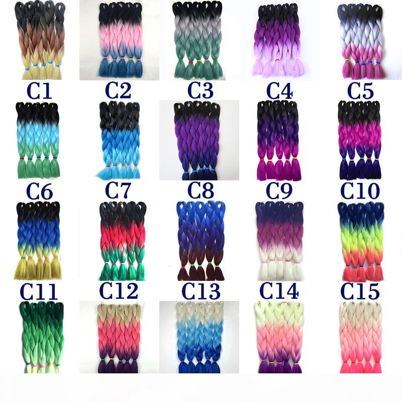 

Ombre Synthetic Braiding Hair Extensions Folded 24 Inch 100g Ombre Kanekalon Three Tone Colored Crochet Synthetic Jumbo Braiding Hairstyle