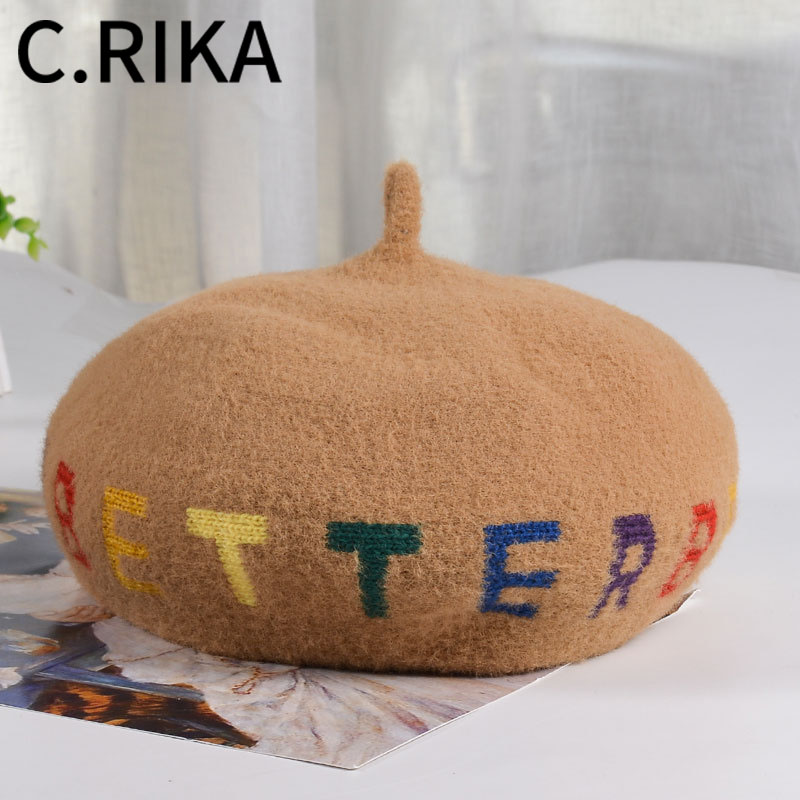

Berets Women Autumn Winter Wool Beret Hat Embroidered BETTER Girls Travel Fashion Paris Black Pink Painter Artist Hats, Yellow
