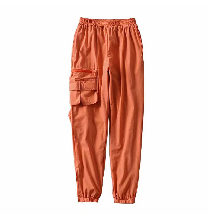 

2021 New Chic Orange Female High Waist Pure Color Casual with Pocket Design Trousers Joggers Women Cardo Pants Toey, Gray