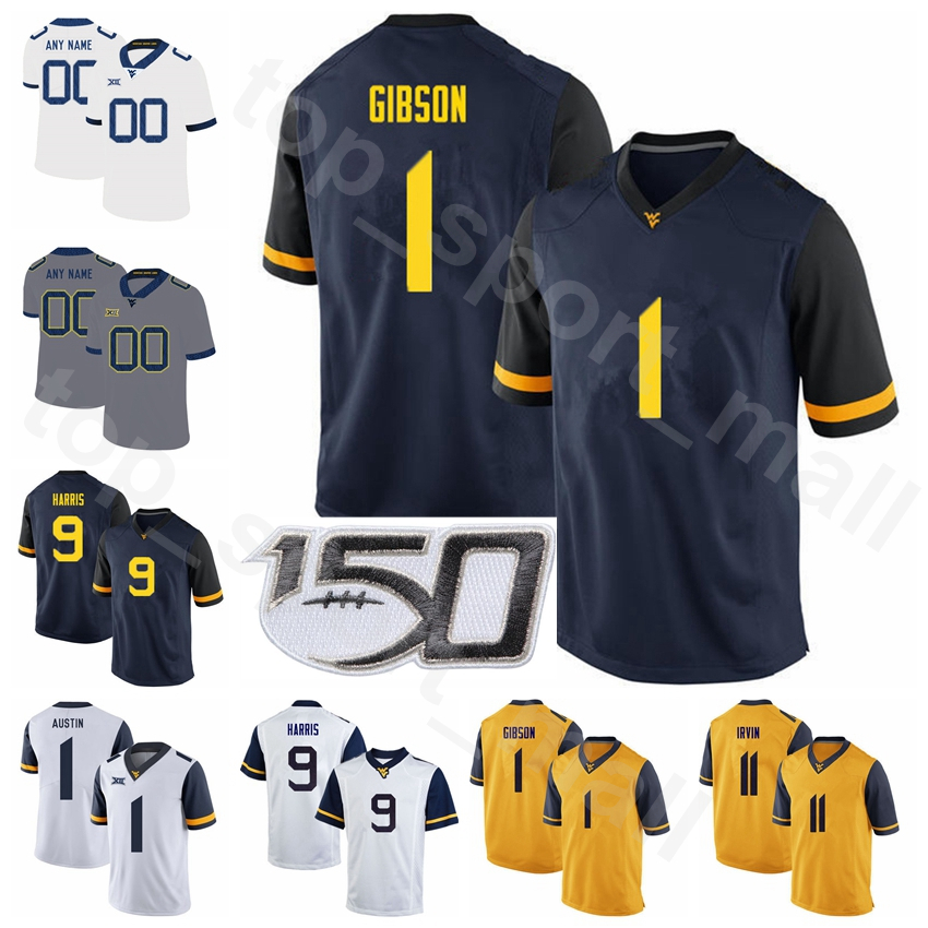 

NCAA College West Virginia Mountaineers Football 1 Tavon Austin Jersey 5 Pat White 10 Steve Slaton 9 Major Harris 11 Bruce Irvin University, Navy blue