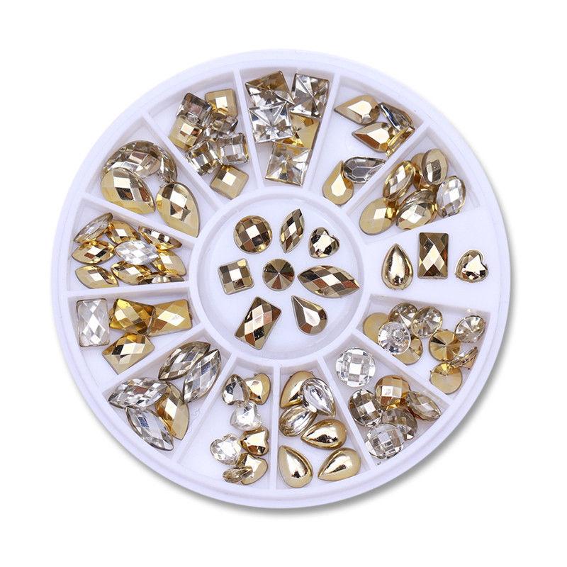 

3D Nail Art Rhinestone Wheel Charms Double-sided Heart Water Drop Shape Gold Nail Art Decorations Nails Tips