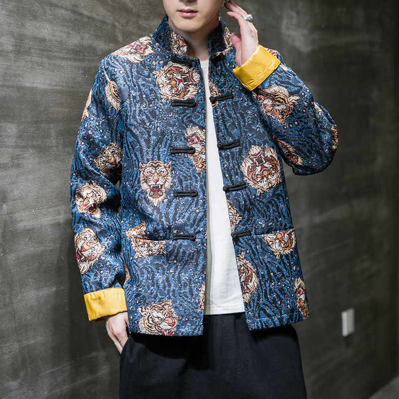 

2021 New Autumn Winter Men's Casual Oversize Coat Chinese Style Man Graphic Printed Jackets Fashion Streetwear Vintage Clothing G8c8, Navyblue