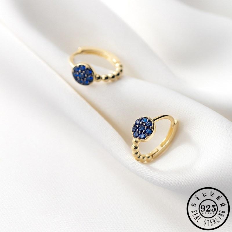 

925 Sterling Silver Blue Cubic Zirconia Round Circle Ear Rings Earings Jewelry Gold Color Plated Small Hoops Earrings for Women