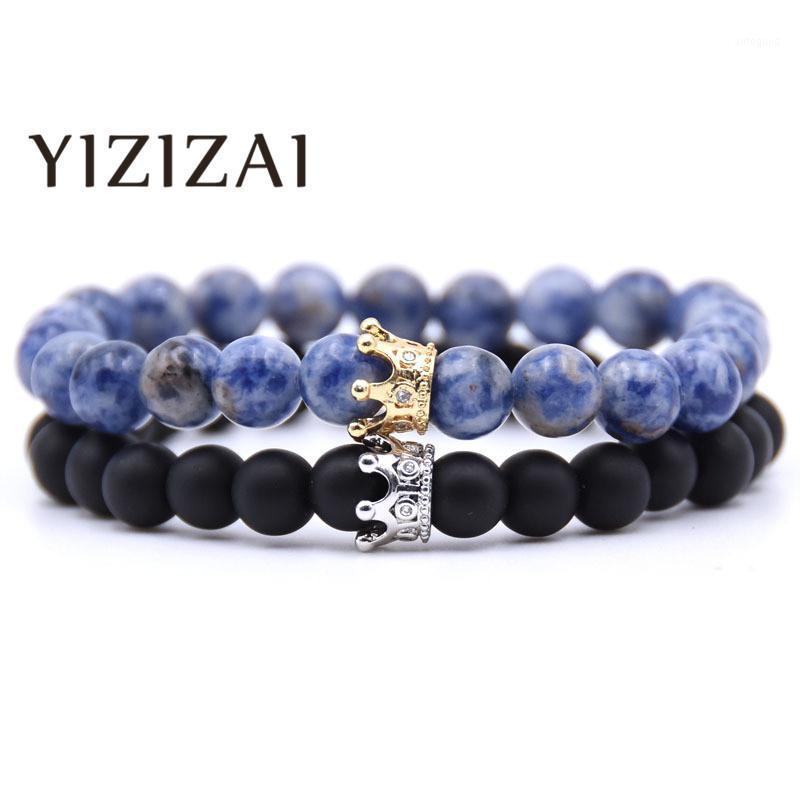 

Charm Bracelets YIZIZAI Fashion CZ Crown Natural Stone Bracelet Men Women Pulseira Masculina Feminina Bileklik Pulseras Mujer Bijoux Armband