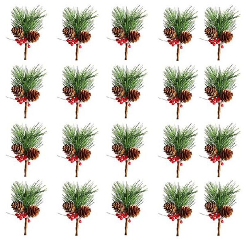 

20 Pcs Artificial Pine Picks with Berries Pinecones, Small Artificial Pine Tree for Tree Decoration Arrangements Wreath1, Green