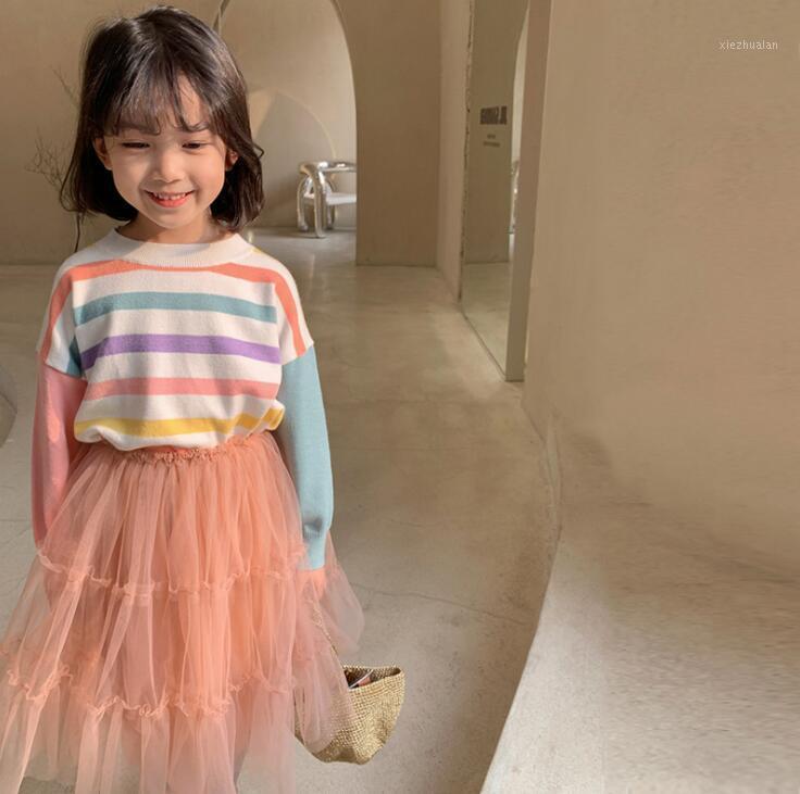 

2021 new girls knitted striped sweater cotton spring fashion girls pullover sweaters 2-7 years YX951, Beige