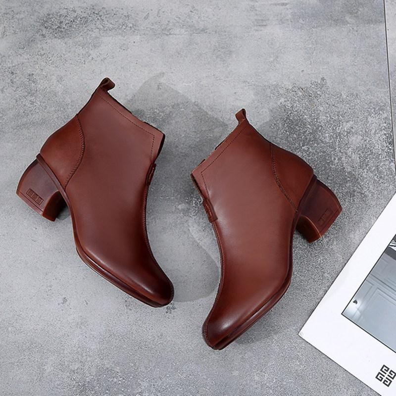 

Short boot women autumn winter new boot plus velvet thick heel women wild British style round head flat, Cloth inside