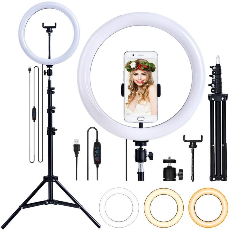

fosoto 12 Inch LED Selfie Ring light With Tripod USB Light Ring Lamp Photography Ringlight For Phone Youtube Makeup Video Studio