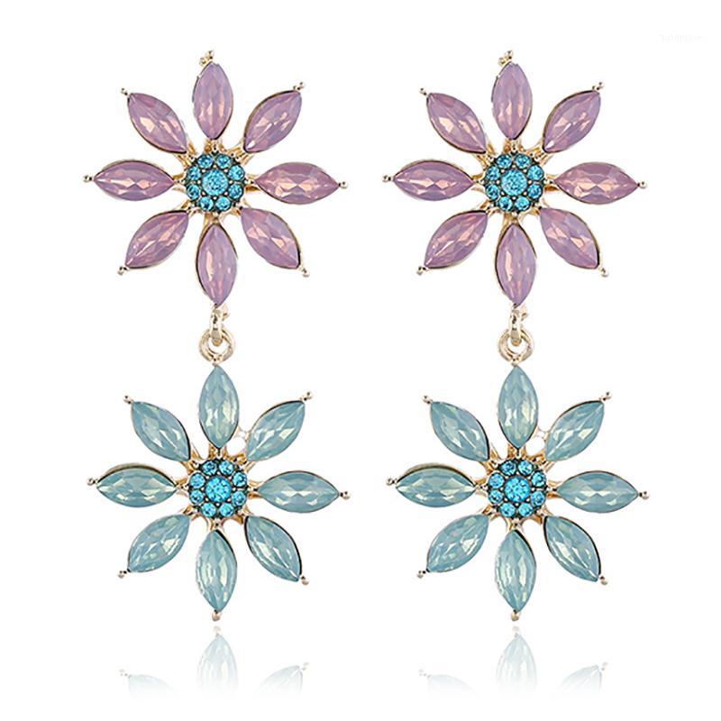 

ZHINI 2020 Fashion Pink Zircon Crystale Dangle Earrings fore Women New Design Flower Long Drop Earrings Statement Jewelrt Gift1