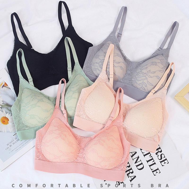 

Sports Bra For Women Fitness Tops Gathered Bralette Female Yoga Running Bra Wireless Underwear Push Up Lace Sexy Lingerie, Green