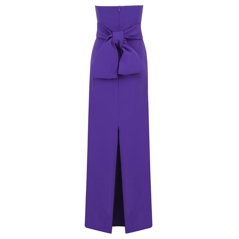 

New Style Summer Long dress sexy women Bow Strapless Slit backless Vintage celebrity body con Evening party wholesale, Purple